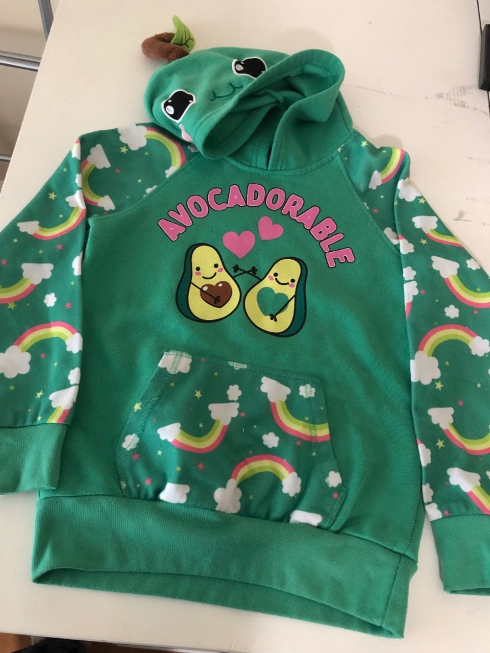 Girls 7/8 rainbow hoodie green avocadorable